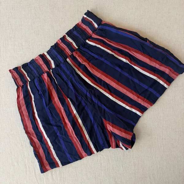 Angie Striped High Rise‎ Elastic Waist Shorts Navy Red Pink Small - Image 7