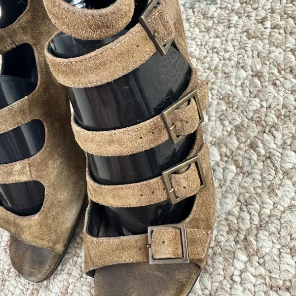 Saint Laurent Brown Suede Strappy Block Heels/Shoes 6.5 - Image 4
