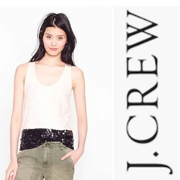 J.Crew Sequin Tank Top‎ XS Cream Sleeveless Scoop Neck Colorblock Lightweight - Image 6