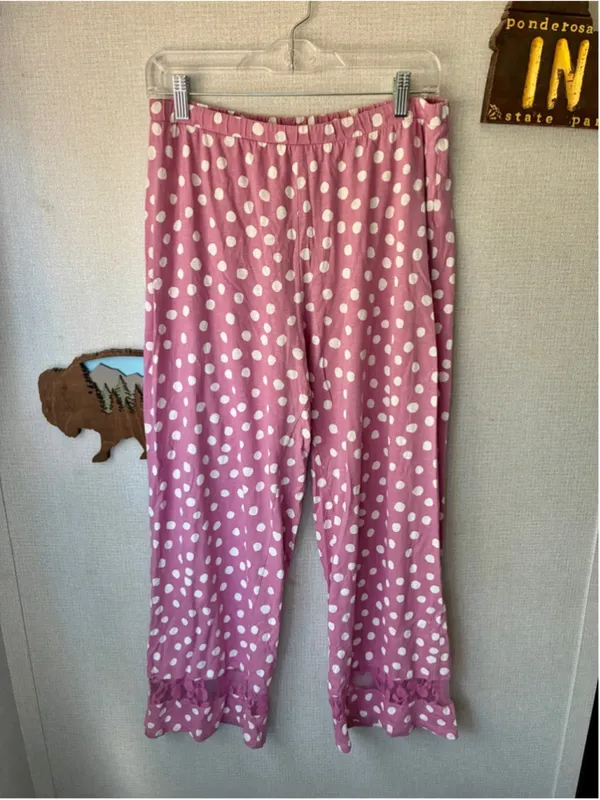 Garnet Hill Green Cotton Polka Dot Pajama Set Pink White Size Medium - Image 3