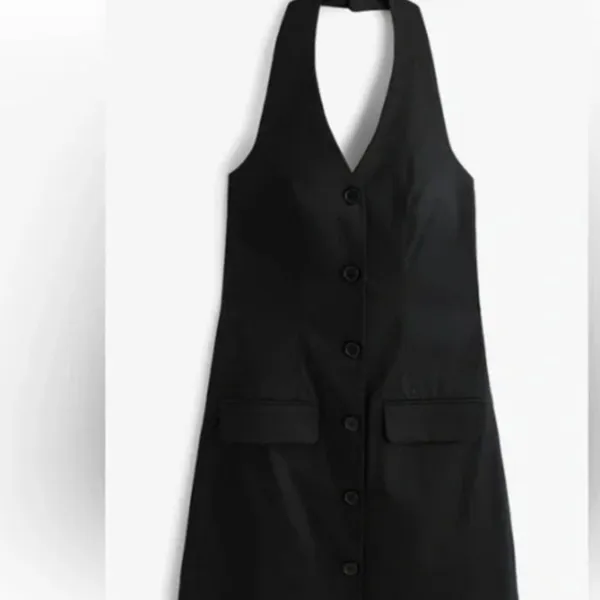 NWOT Abercrombie & Fitch Black Button Mara Halter Vest Backless Mini Dress M - Image 4