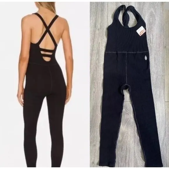 Free People Movement Free Throw One Piece | Size Small Black Ribbed, Logo Nwt - Image 2