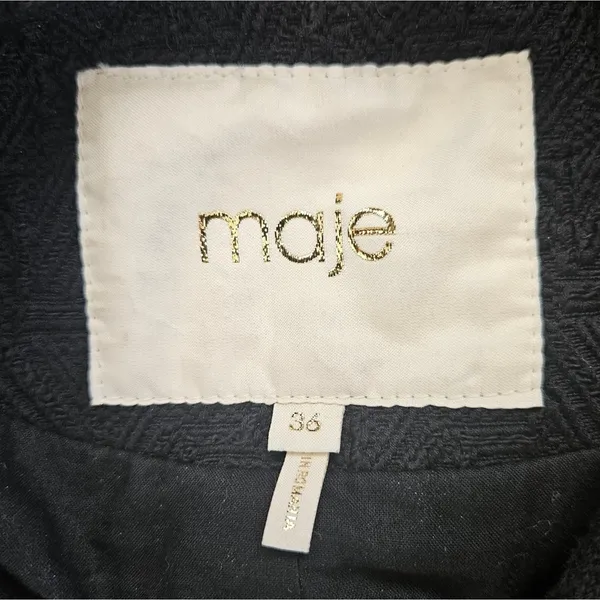 Maje Gretelle‎ Leather Trim Jacquard Knit Longline Coat Parisian Car Coat Sz 36 - Image 3