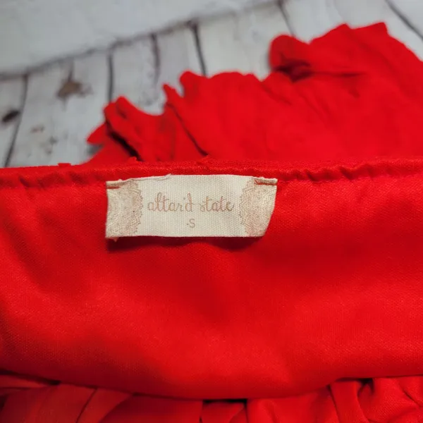 Altar'd State‎ Red Crinkle Fabric Ruffle Square Neck Mini Dress Size S - Image 6