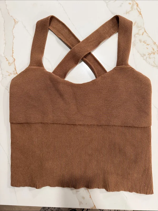 ABERCROMBIE & FITCH Ribbed Knit Crossover Strap Tank Top XL - Image 2