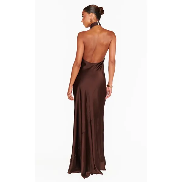 Show Me Your MuMu Jasmine Halter Maxi Dress Chocolate Brown size Small - Image 4