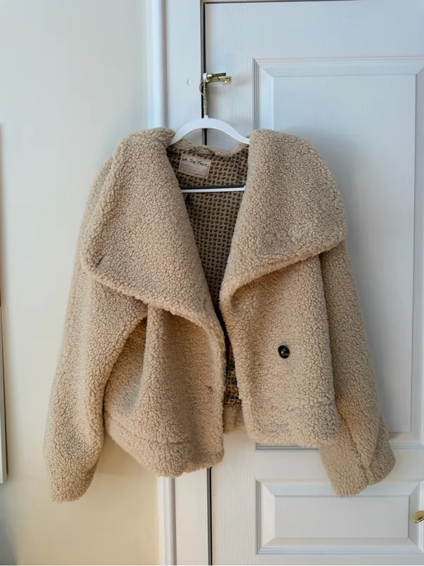 Free People Cream Teddy Button-Front Jacket - Image 4