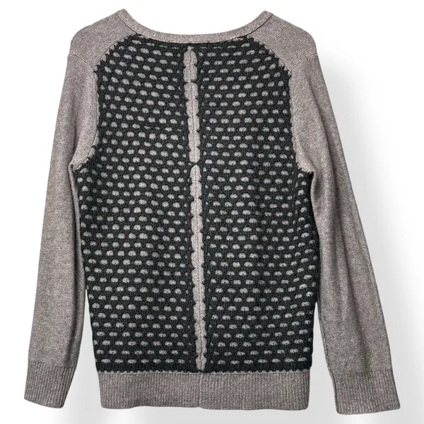 360 Sweater Womens Open Knit Back Panel Lambswool Blend Taupe L Minimalist Luxe - Image 4