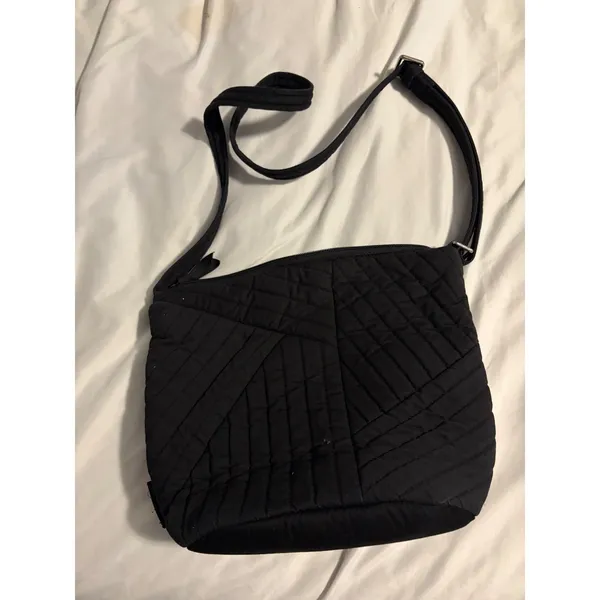 Vera Bradley Crossbody Bag Quilted Microfiber Black Geometric Minimalist - Image 3