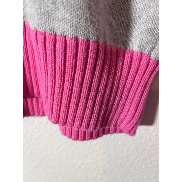 LOFT Women's Size S Birdie Golf Pink Gray Striped Pullover Sweater Embroidered - Image 4