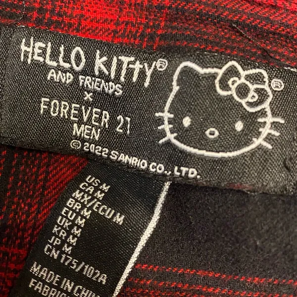Hello Kitty and Friends x Forever 21 Red Button Down Flannel Long Sleeve Shirt - Image 9