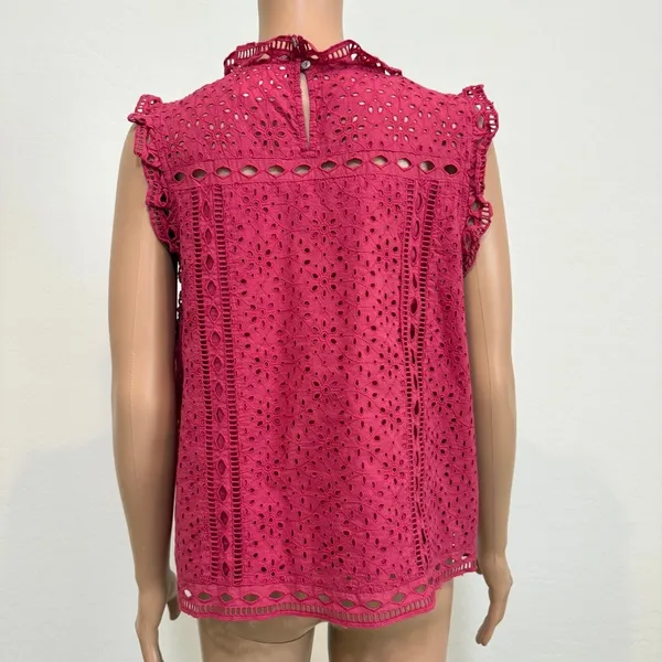 Anthropologie Maeve 14 Tilly eyelet cotton embroidered ruffle lined top TB 3560 - Image 7