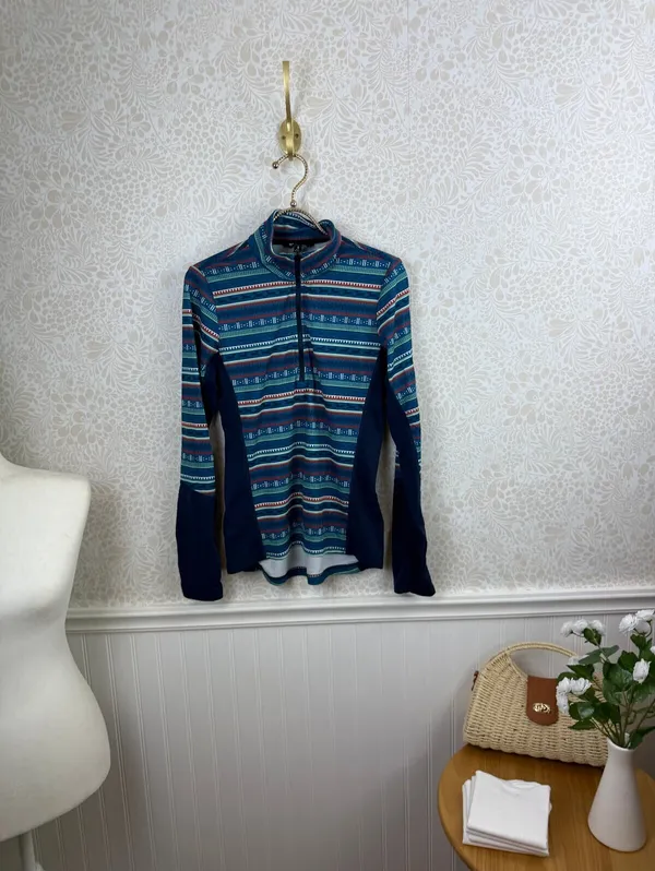 Kerrits Blue Fair Isle Rail Side Quarter-Zip Fleece Tech Top - Size - Small - Image 2