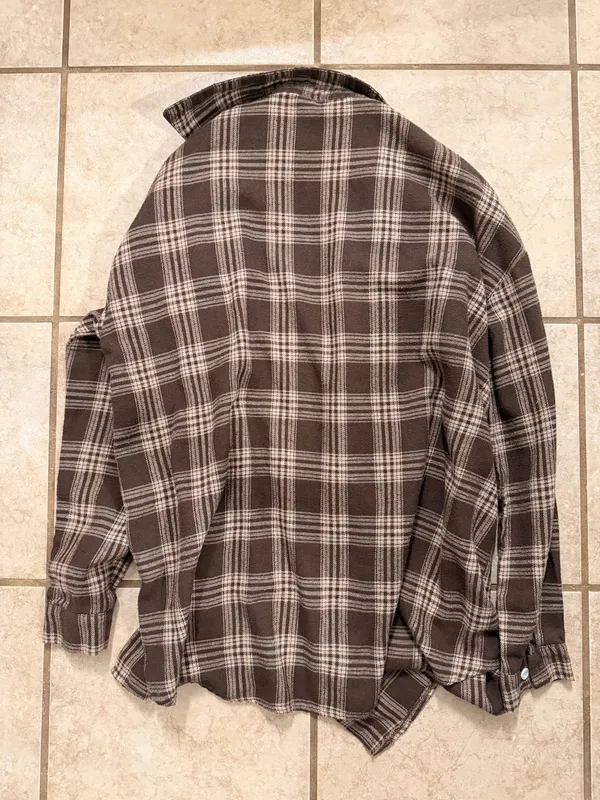 Hennes & Mauritz Brown & Cream Plaid Oversized Button-Up Shirt - Image 3