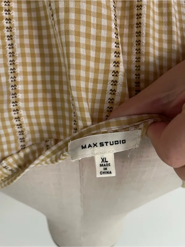 Max Studio Light Yellow tan Gingham Smocked Maxi Dress - Image 5