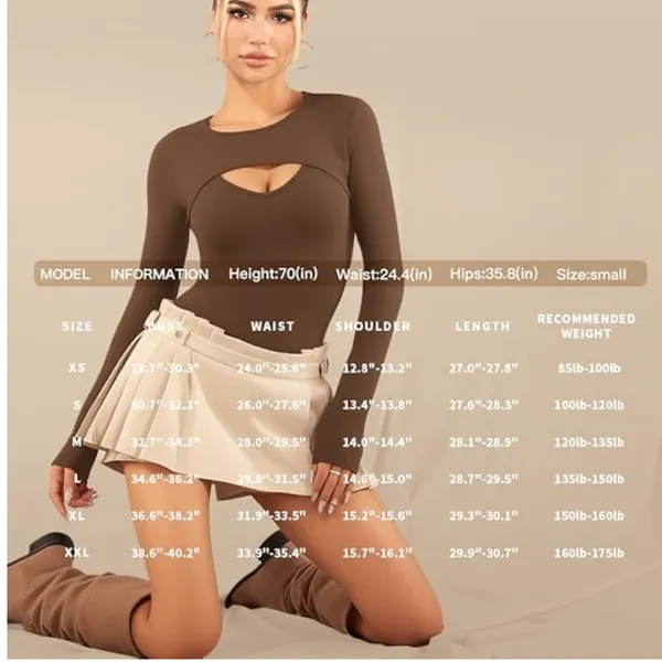 Sexy Front Cutout Long Sleeve Bodysuit for Women Round Neck Body Suit NWT - Image 7