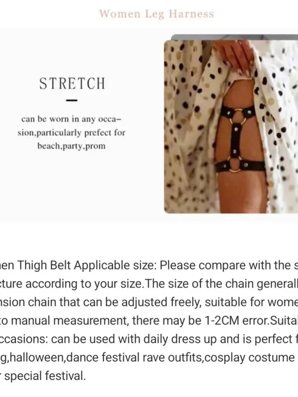 Black Leg Harness Faux Leather Style‎ With Metal Rings And Studs - Image 10
