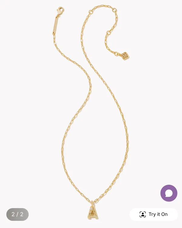 Kendra Scott Letter A Gold Short Pendant Necklace in White Crystal - Image 2