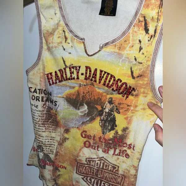 Harley Davidson Motorcycles VTG Streetwear Tank Ribbed Biker Babe Y2K Grunge Med - Image 8