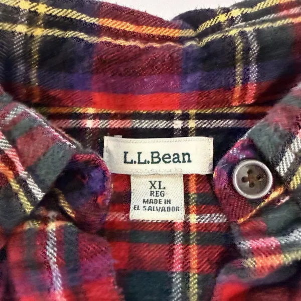 LL Bean Red Scotch Plaid Cotton Flannel Button Shirt Relaxed Fit Size XL - Image 9