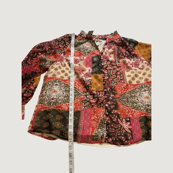 Entro Womens Medium Patchwork Paisley Ruffle Neck Long Sleeve Blouse Multicolor - Image 5