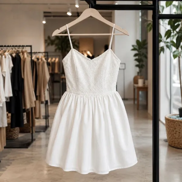 H&M Divided White Lace Bodice Skater Mini Dress Coquette Bridal Size 8 - Image 3