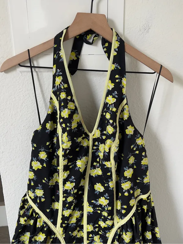 By Anthropologie Halter V-Neck Fit & Flare Midi Dress Yellow Floral NWT - Image 7