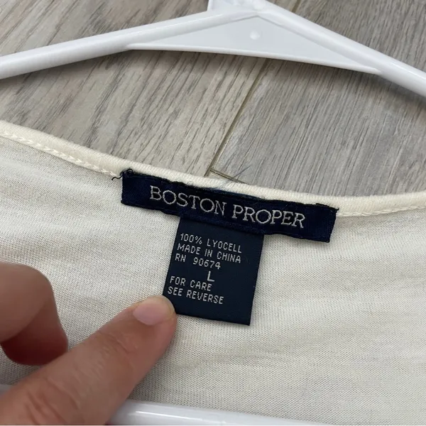 Boston Proper V Neck Sequined Top Cream (Large) y2k boho hippie half sleeve - Image 2