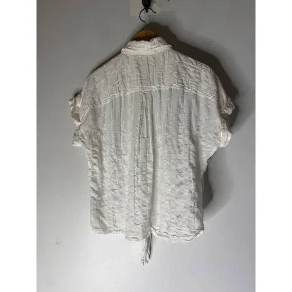 Cloth & Stone White Textured Short Sleeve Front Tie Button Down Shirt Small - Image 2