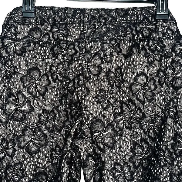 Xhilaration Black Floral Lace Overlay Slim Pants Nude Lining‎ Stretch Trousers 7 - Image 3