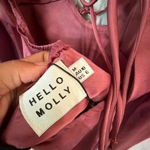 Hello Molly DREAM DATE SATIN MINI Long Sleeve DRESS ROSE Size 6 #900 - Image 7