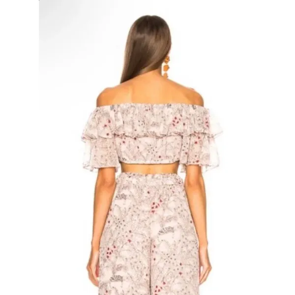 ALEXIS Adona Floral Off Shoulder Crop Top Size‎ Small Misty Rose Msrp $330 - Image 5