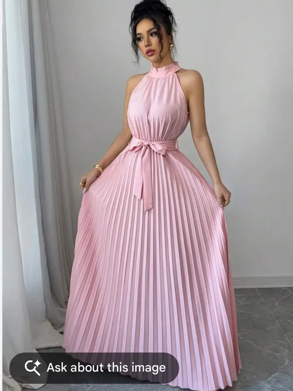 Pleated Pink Halter Maxi Dress womens XL - Image 3