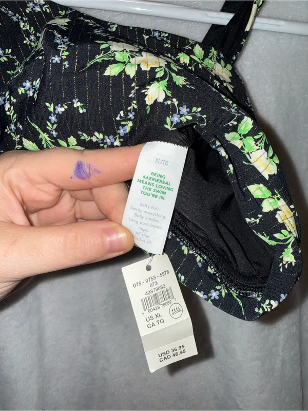 NWT Aerie size xl black floral swimsuit top - Image 2