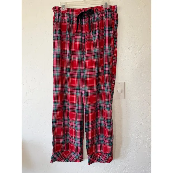 Victoria's Secret Plaid Flannel Pajama Set Size M Short Red Holiday Lurex EUC‎ - Image 7