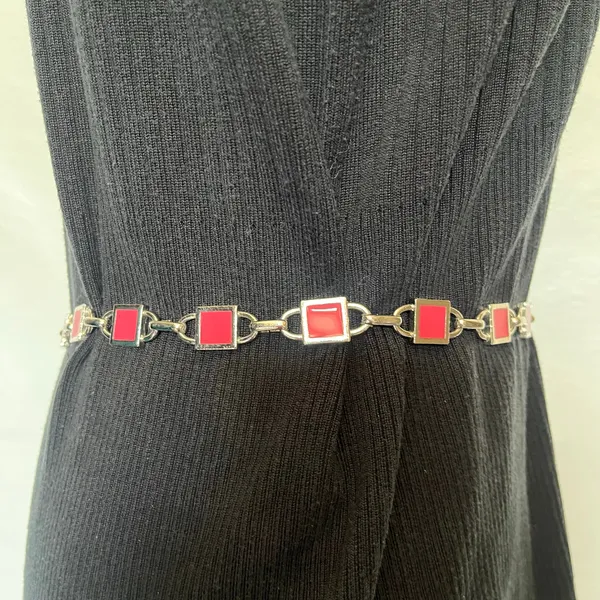 Y2K NY Pink Enamel Link Silver Chain Womens Belt Sz S 31" Adj Festival Coquette - Image 4