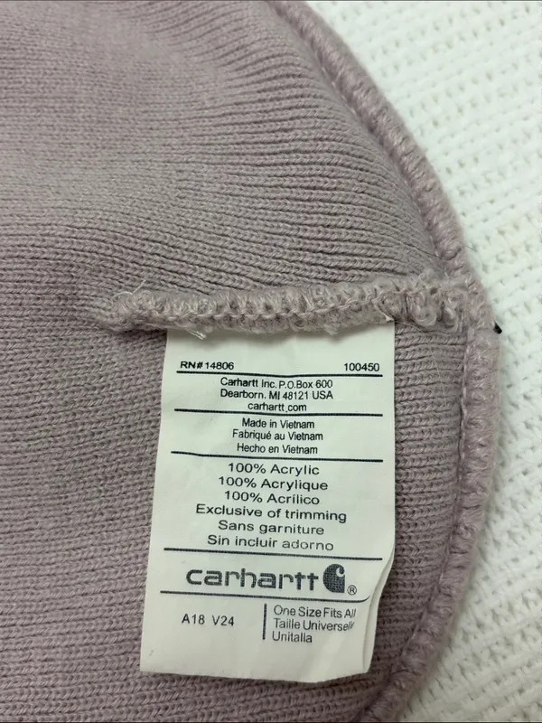 Carhartt Lavender Knit Beanie with Orange Logo Patch women’s - Image 3