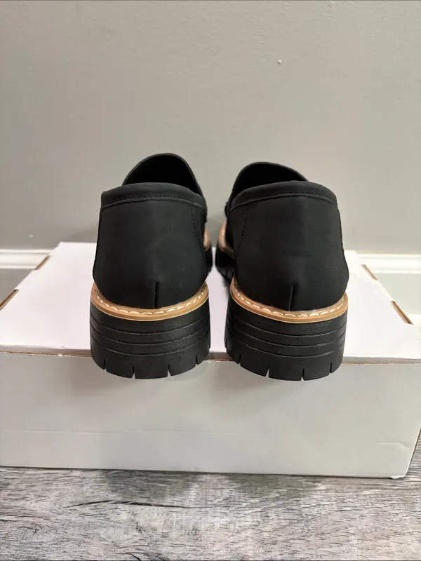 Black Suede-Like Lug Sole Penny Loafers EU 38 New in Box - Image 5