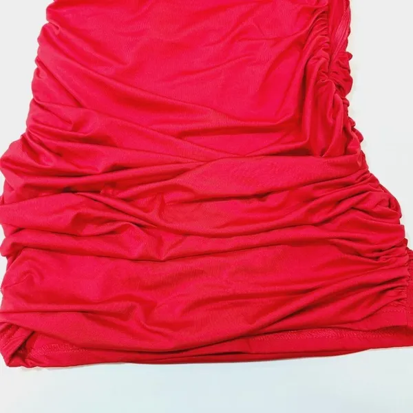 Superdown Farrah Ruched Dress in Red XS - Image 4