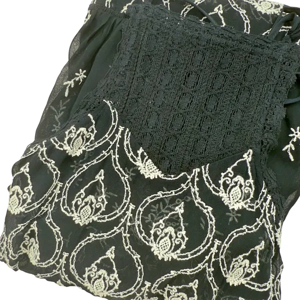 Anthropologie Black Sheer Fully Embroidered Mini Slip Dress Boho Feminine SMALL - Image 8