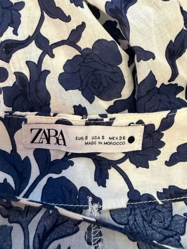 Zara Floral Midi Dress Size S Blue White Spaghetti Strap Sundress - Image 2