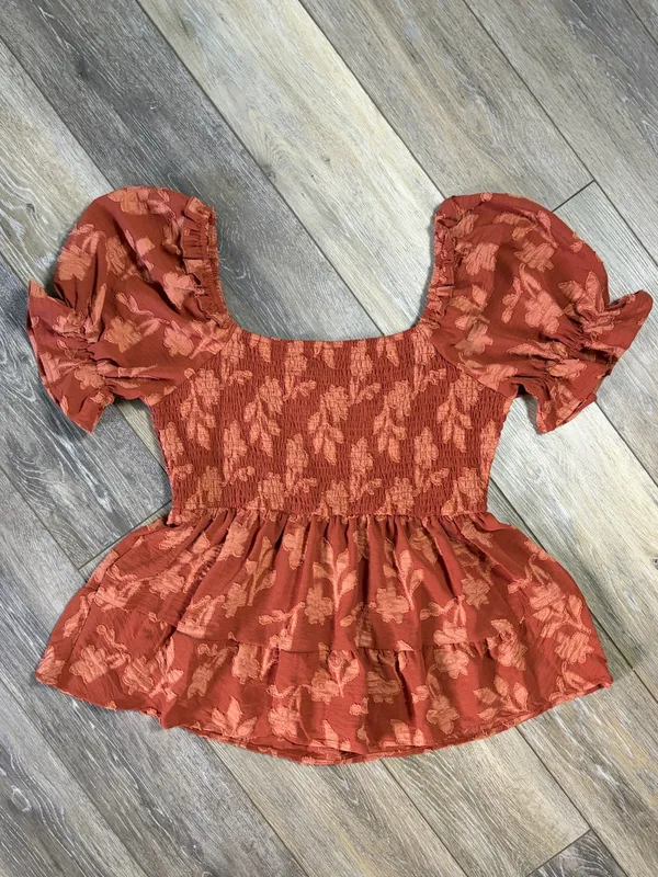 SHEIN Floral Smocked Square Neck Puff Sleeve Peplum Top - Image 5
