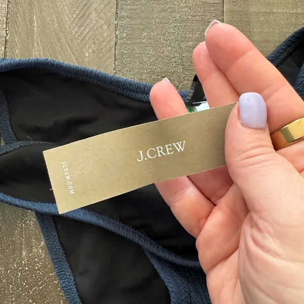 J. Crew NWT Bikini Bottom‎ Women’s L Curved Waist Navy Blue Scrunchie - Image 6
