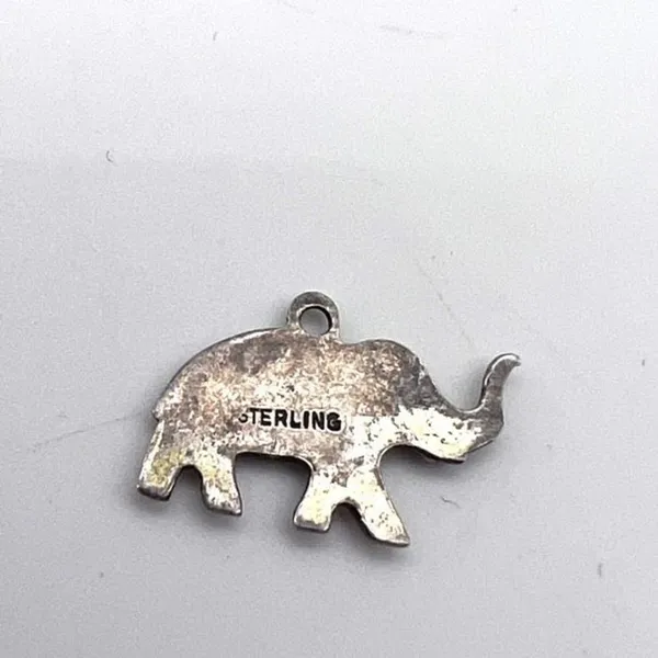 Vintage Women's Elephant Sterling Silver Trunk Up‎ Silver Tone Necklace Pendant - Image 4