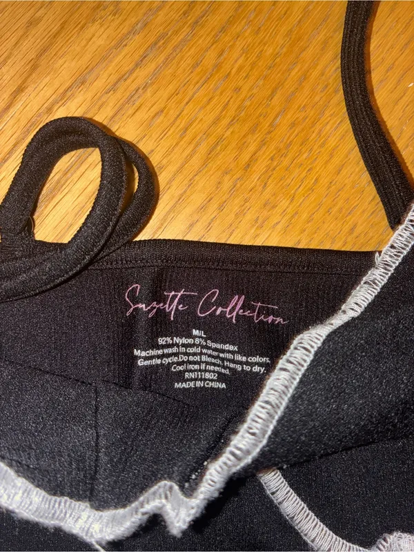 Suzette Collection Black Contrast-Stitch Cropped Tank Top Size M/L - Image 2