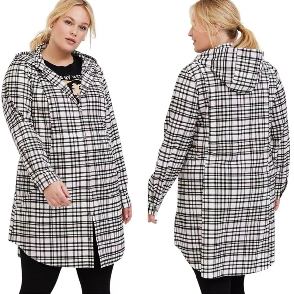 Torrid Jacket Women’s Size 2 2X Pink Plaid Flannel Hooded Anorak Snaps Spring - Image 2