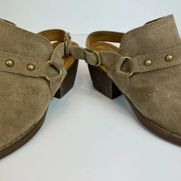 Born‎ Bagley Clogs Mules 7 Suede Leather Studded Taupe Harness Buckle - Image 10