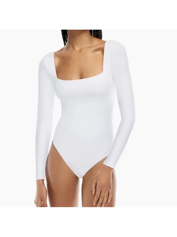 Aritzia Babaton Contour Squareneck Longsleeve Bodysuit in White Size Small - Image 2