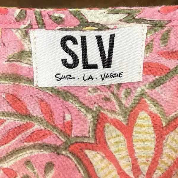 Sur La Vague 100% Cotton Pink Green Floral Blouse Size One Size - Image 3