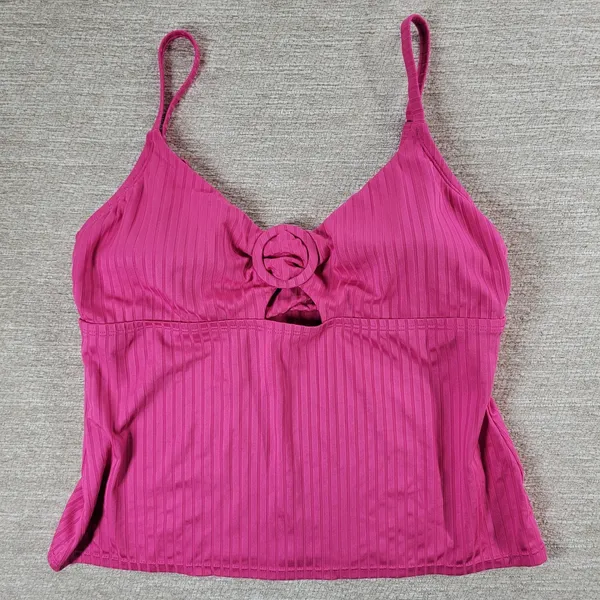 Freshwater O-Ring Cutout Tankini Top Sz L Pink Ribbed Keyhole Cami Bathing Suit - Image 5